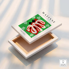 Matisse Art Prints -  Abstract Shape Red Green Poster displayed on a box, featuring vibrant colors and strong graphic design.