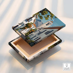 Mijas Spain Travel Poster | Traditional White Street Wall Art Print showcases a decorative box with Andalusian architecture.
