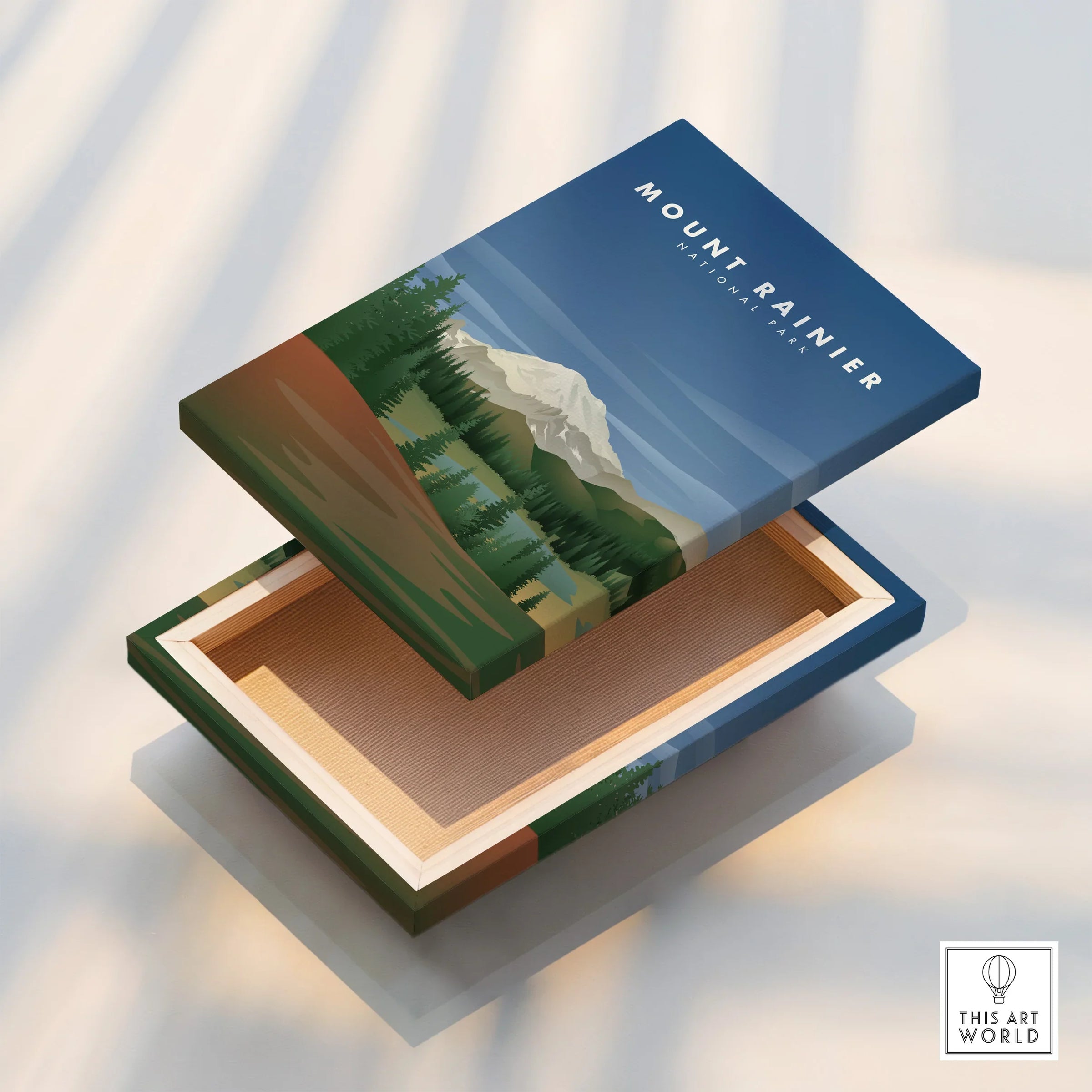 Mount Rainier National Park canvas print with landscape art and floating frame detail