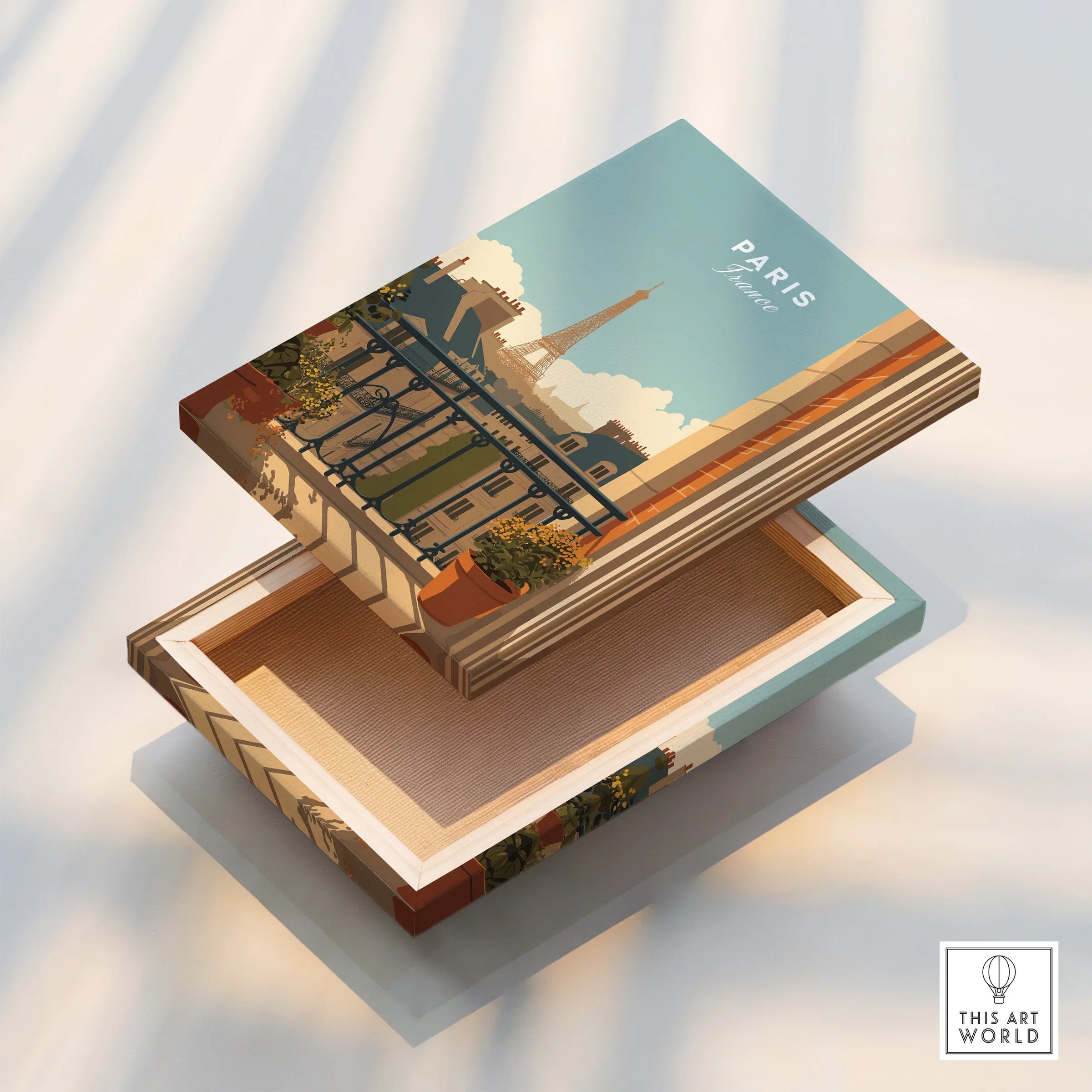 Paris France decorative box with illustrated skyline and Eiffel Tower design