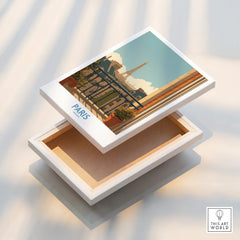 Paris travel poster on floating stretched canvas print with Eiffel Tower illustration