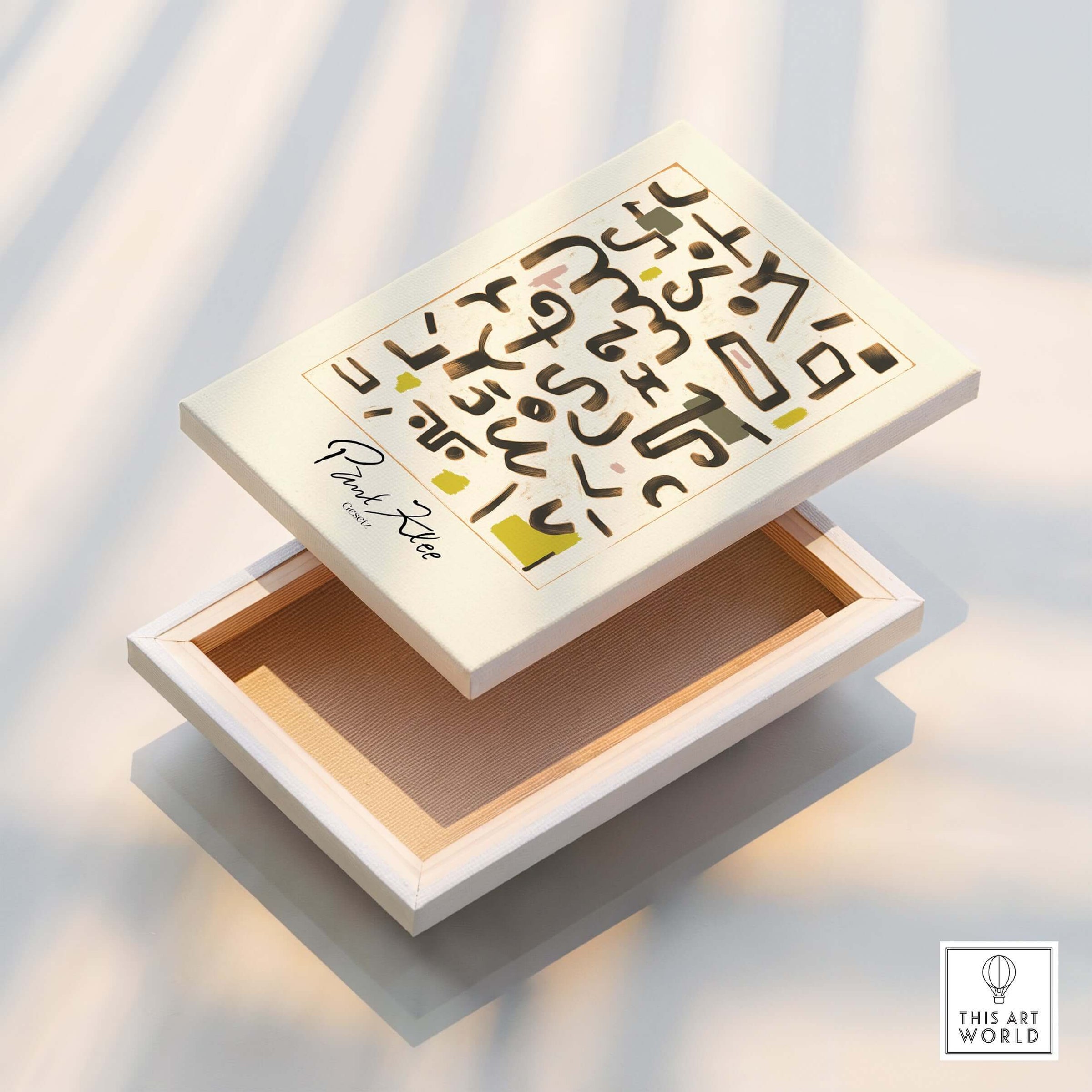 Paul Klee Gesetz Abstract Symbols Modern Art Print Wall Poster Decor on a decorative box open to show contents.