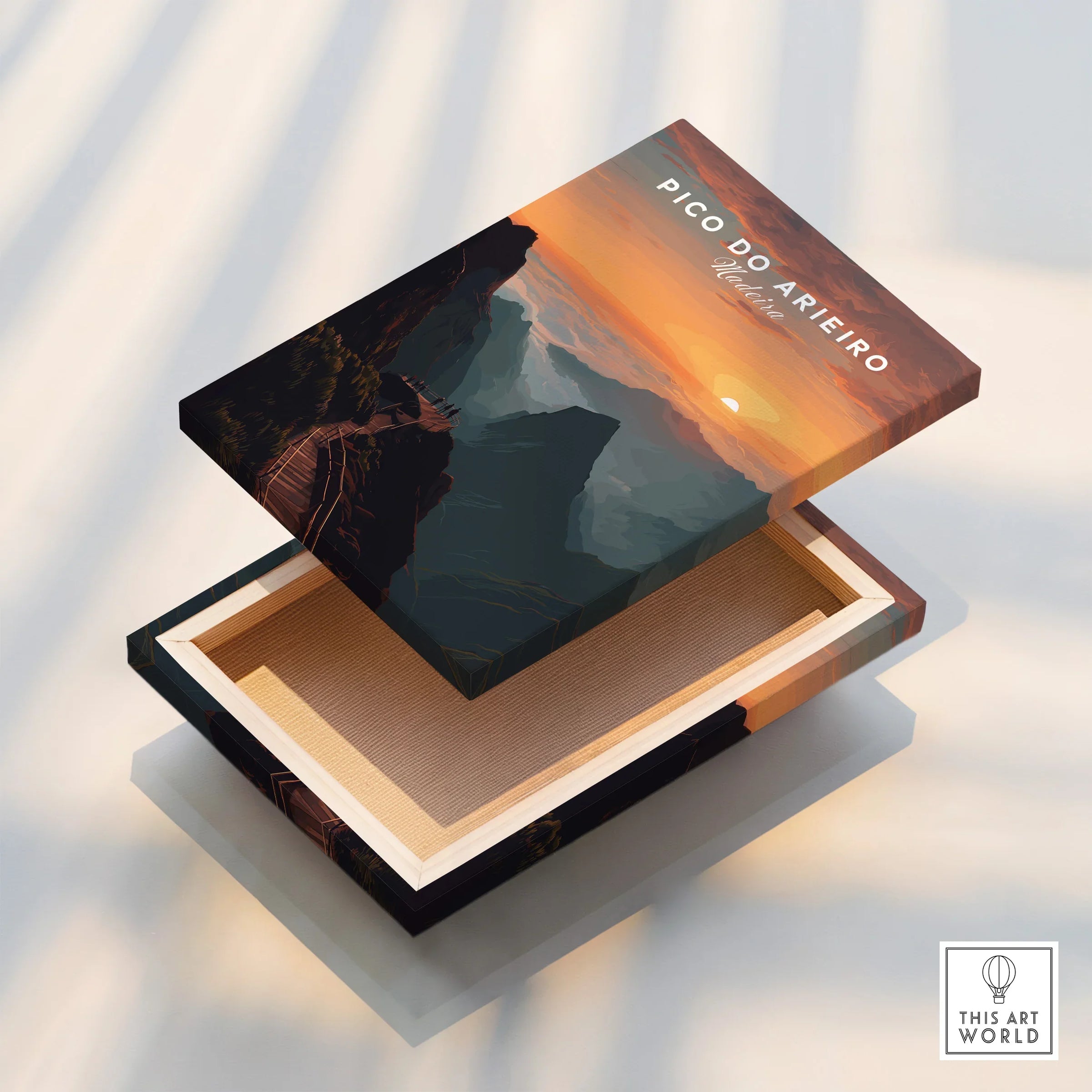 Pico do Arieiro mountain sunset wall art print on floating canvas with landscape view.