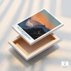 Pico do Arieiro Madeira wall art print with mountain sunset scene on stretched canvas.