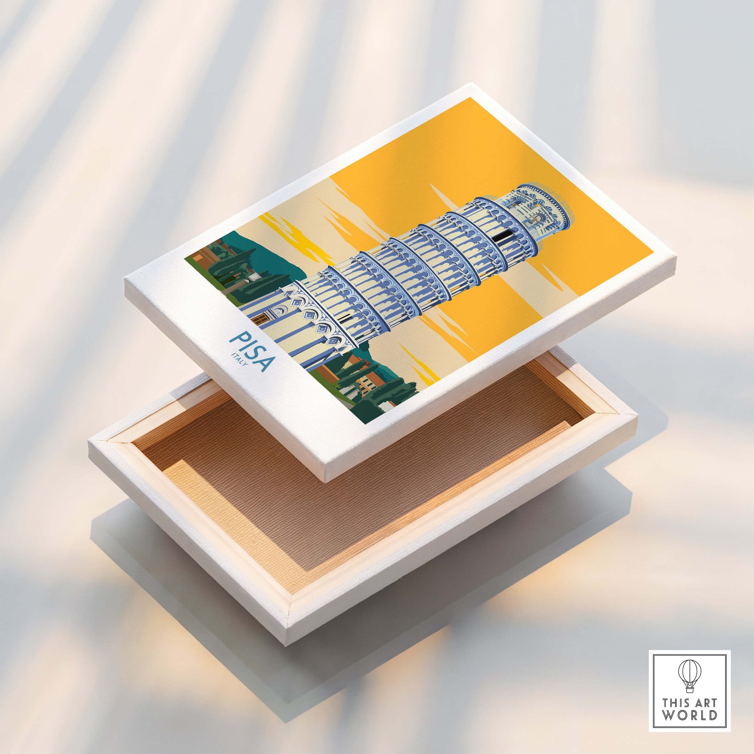 Pisa Tower Italy Print in a decorative box showcasing the iconic leaning tower of Pisa.
