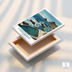 Stretched canvas print of Porto Moniz Madeira ocean view with rocky coast, floating frame detail
