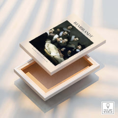 Rembrandt Anatomy Lesson Dr Tulp 1632 Group Portrait Art Print Dutch Master Poster displayed on a box.