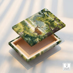 Richmond Park art print on floating canvas, woodland scene with stag and greenery