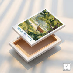 Richmond Park stretched canvas print with deer and scenic nature landscape.