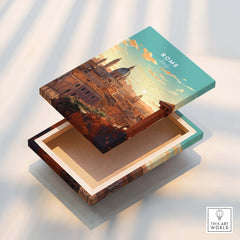Rome Print box featuring a colorful illustration of the cityscape of Rome.