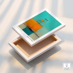 Rothko Inspired Abstract Turquoise Orange Art Print | Minimalist Wall Decor in a display box.