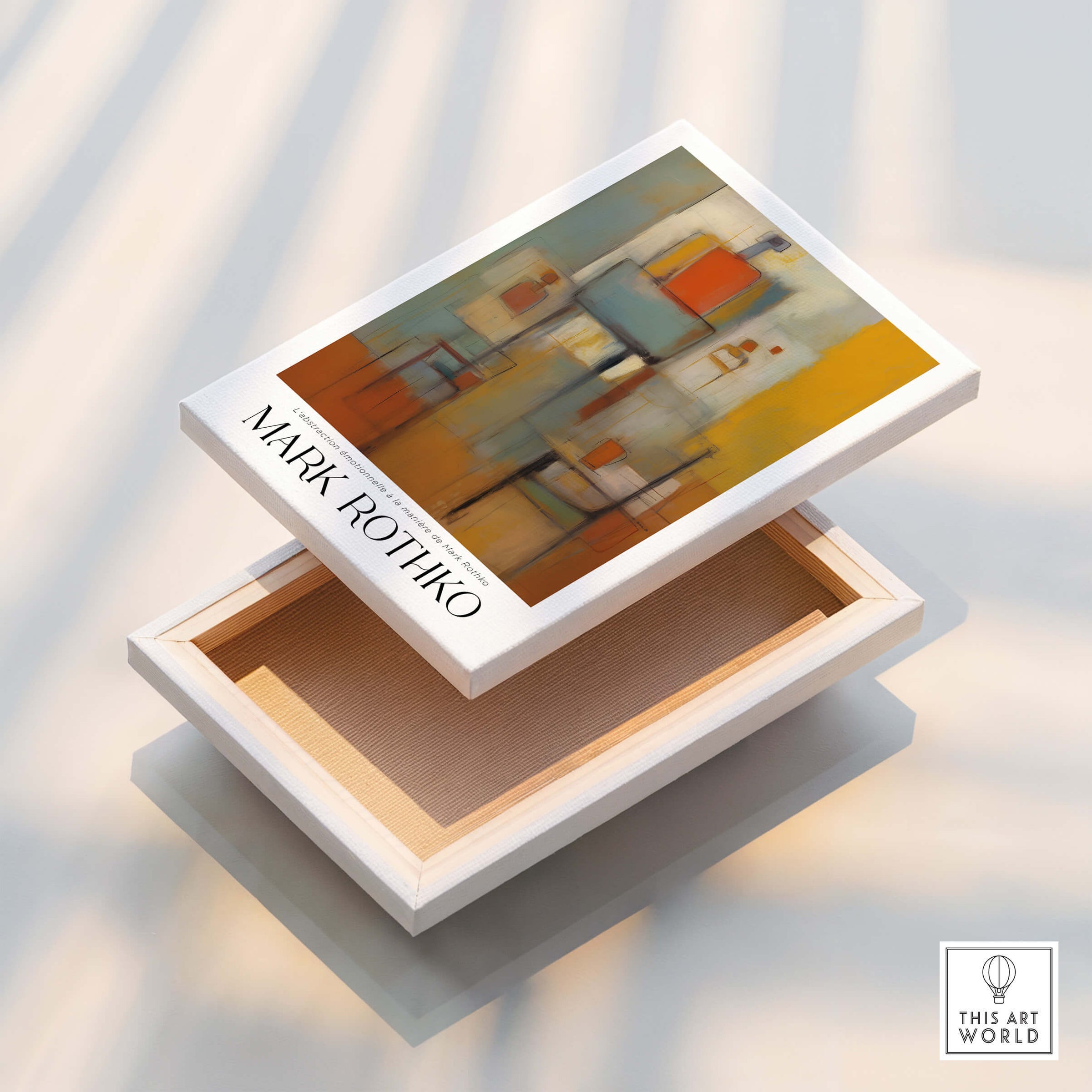 Rothko Style Emotional Abstraction Painting | Modern Abstract Wall Decor displayed on a wooden box with a vibrant color palette.