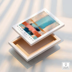 Rothko Inspired Abstract Pastel Color Art Print | Minimalist Vertical Blocks Poster displayed on a white box.