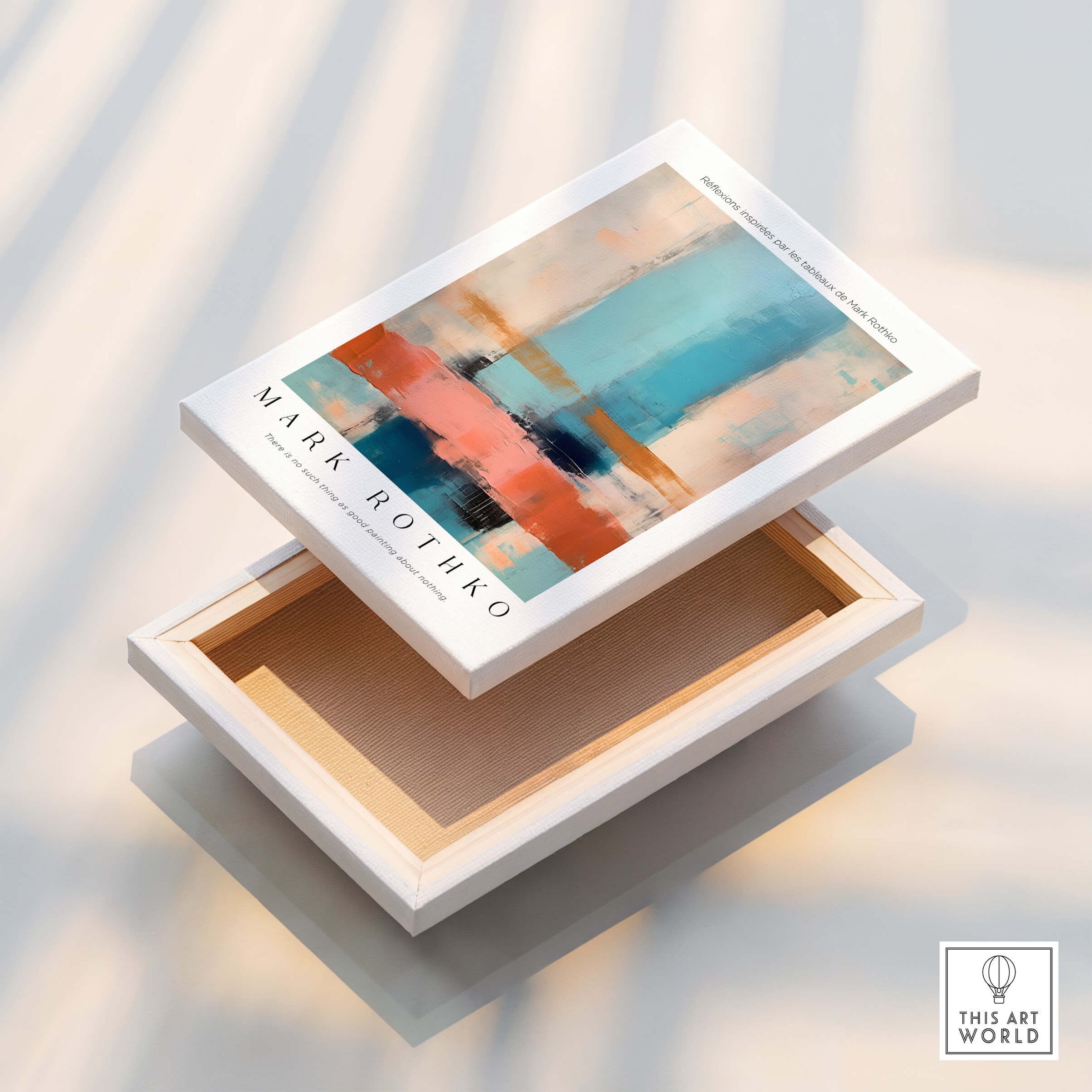 Rothko Inspired Abstract Pastel Color Art Print | Minimalist Vertical Blocks Poster displayed on a white box.