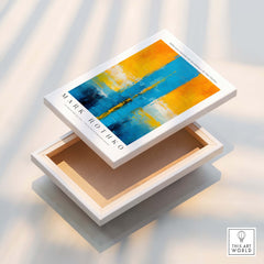 Rothko Style Color Block Abstraction Print | Modern Geometric Wall Art displayed on a box, showcasing vibrant colors and abstract design.