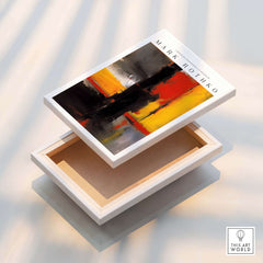 Mark Rothko Style Bold Black and Yellow Abstract Canvas Art Print displayed on an open box.
