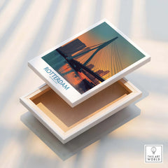 Rotterdam Netherlands skyline canvas wall art print with bridge at sunset, close-up detail