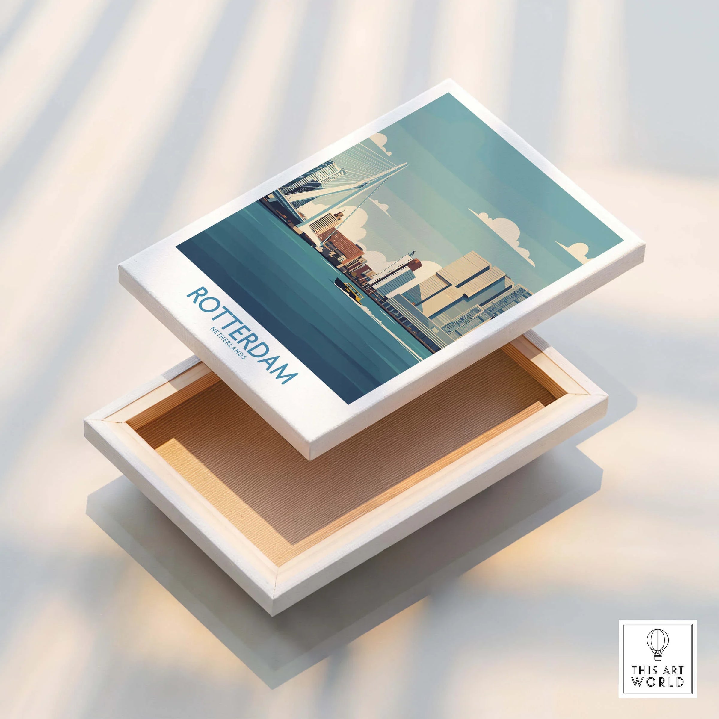 Rotterdam skyline wall art canvas print with modern cityscape and floating frame detail