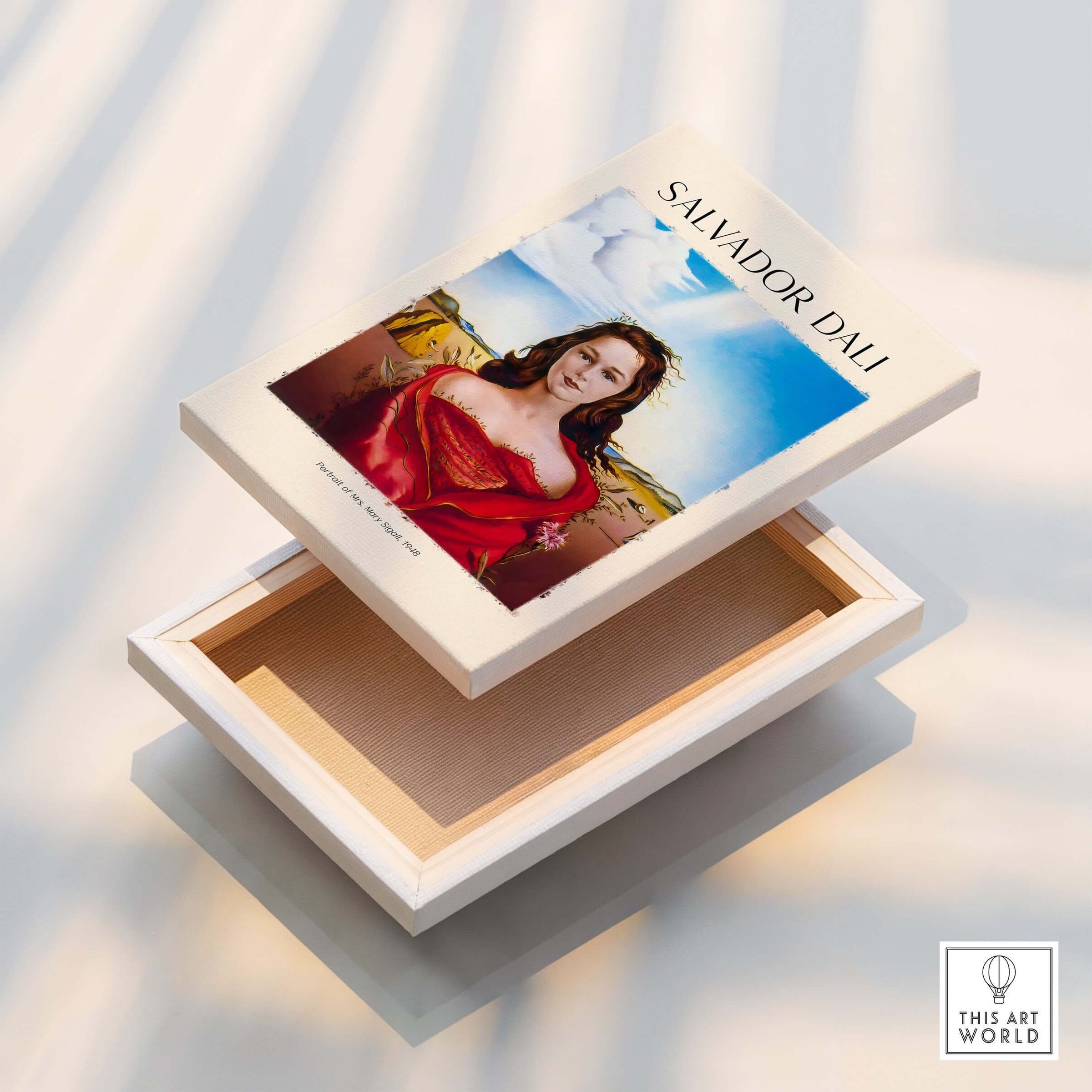 Salvador Dali Portrait Mrs Mary Sigall 1948 Surrealist Woman Art Print Poster box display with elegant design.