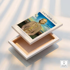 Salvador Dali Portrait Madame Winston Churchill Guest 1958 Surrealist Society Print Poster displayed on an art box.