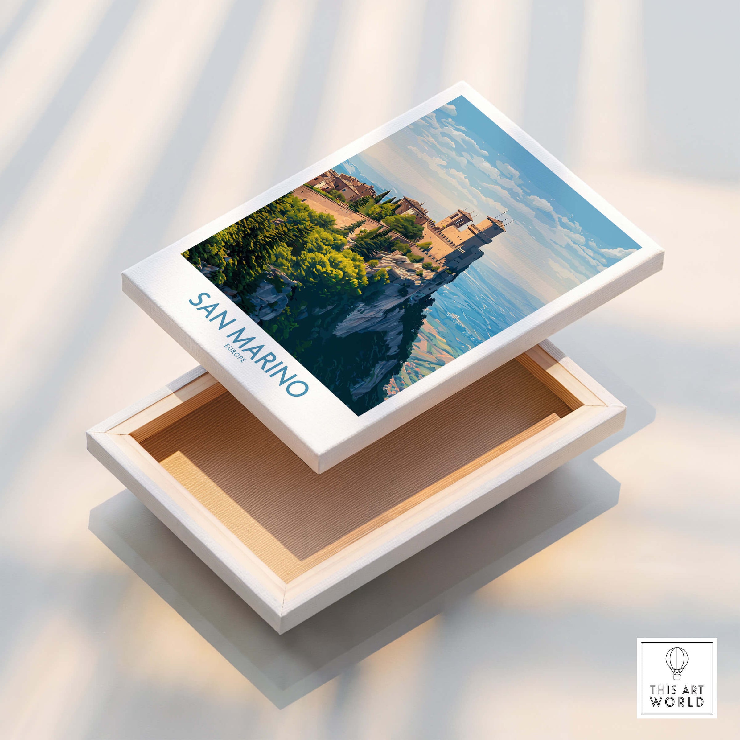 San Marino Poster | Canvas Print showcasing a picturesque view of the San Marino landscape and historic towers.