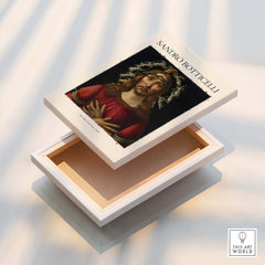 Botticelli Man of Sorrows Christ Art Print Religious Renaissance Painting Poster displayed in a decorative box.