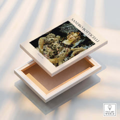 Botticelli Primavera Detail Flora Art Print Renaissance Allegory Spring Poster on a display box.
