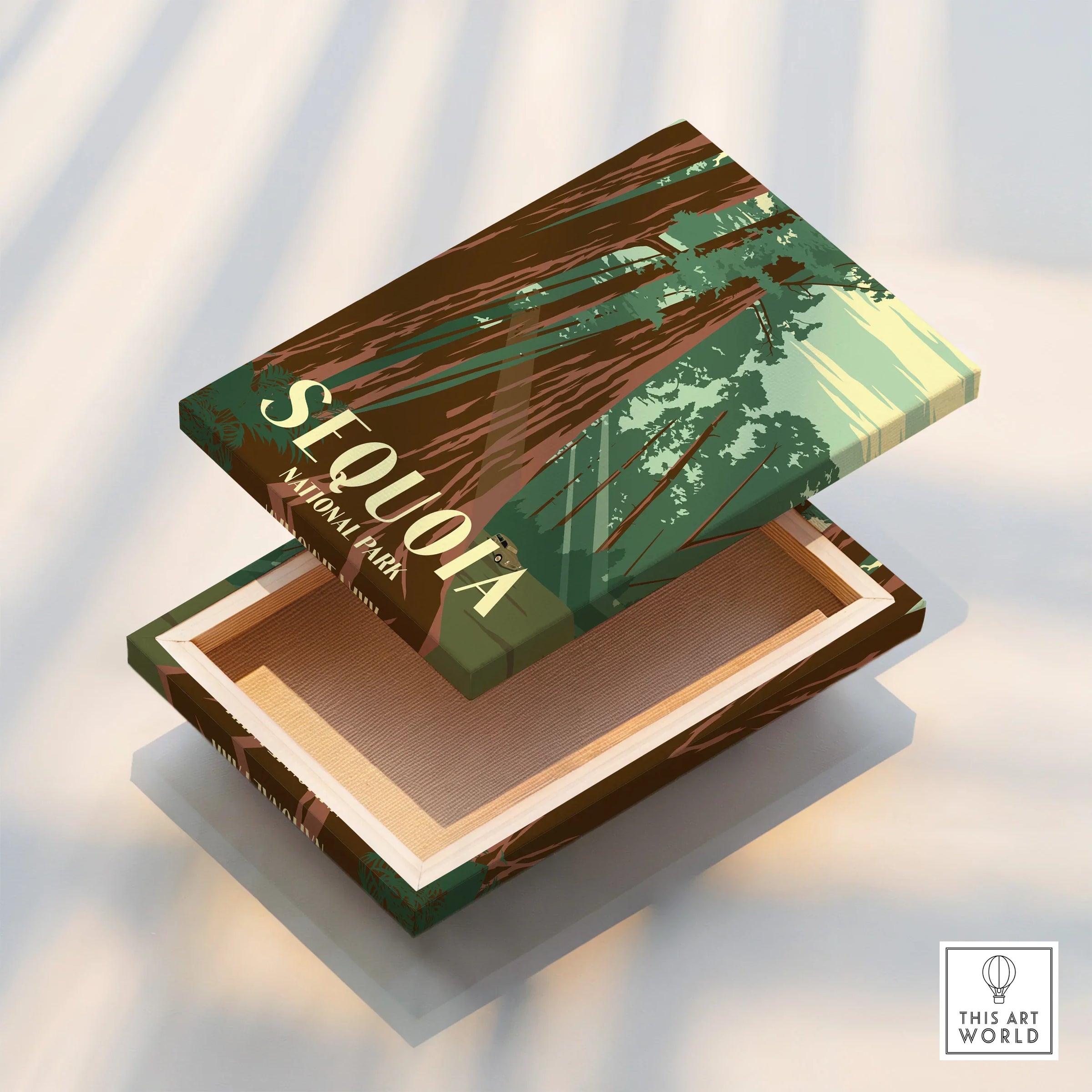 Sequoia National Park forest art print stretched canvas with mirror edge, box detail shown