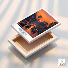Siem Reap Poster | Bustling Tuk Tuk Cambodia Cityscape Canvas Print featuring vibrant tuk tuks at sunset.