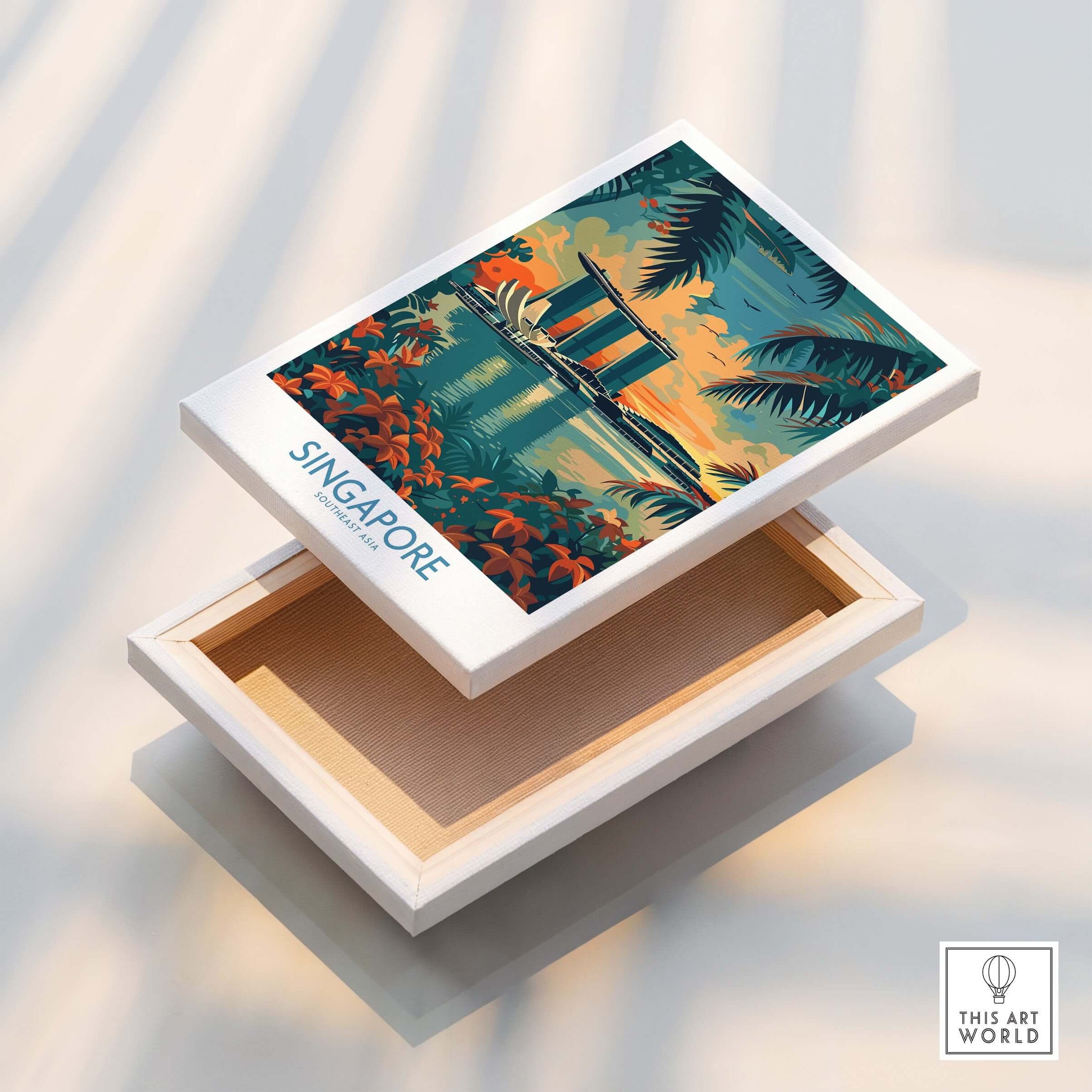 Singapore Travel Poster - Southeast Asia showcasing Marina Bay Sands in vibrant colors.