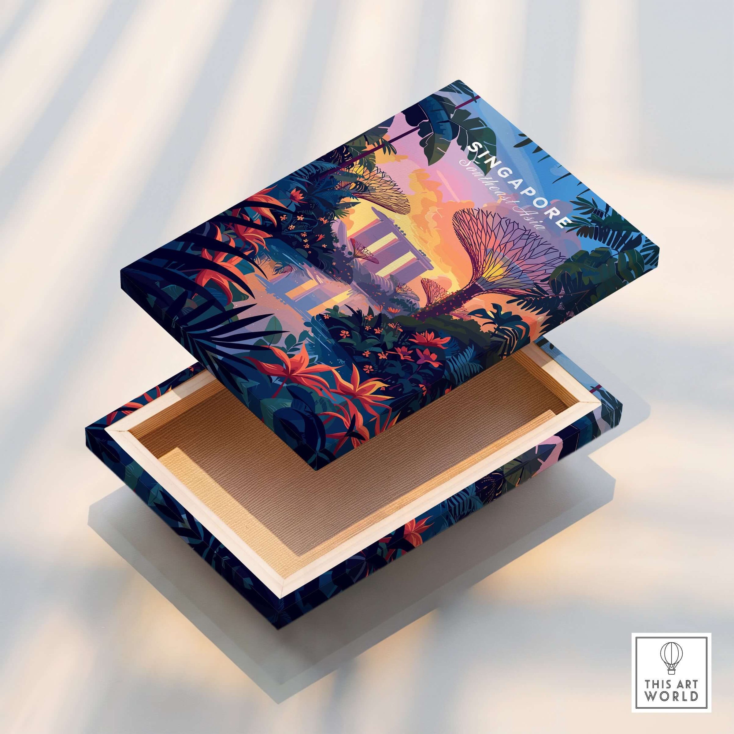 Singapore Poster showcasing vibrant Gardens on the Bay design with a colorful nature theme.