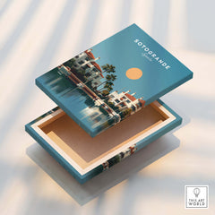 Sotogrande Spain Travel Poster | Luxury Marina & Boats Wall Art Print, decorative box featuring picturesque marina and homes.