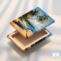 Sri Lanka Beach Scene Art - Tropical Island Print, Palm Tree Wall Decor with vibrant colors and a beach scene.