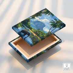 Sri Lanka Wildlife Poster - South Asia Landscape Art, Elephant Mountain View on decorative wooden box.
