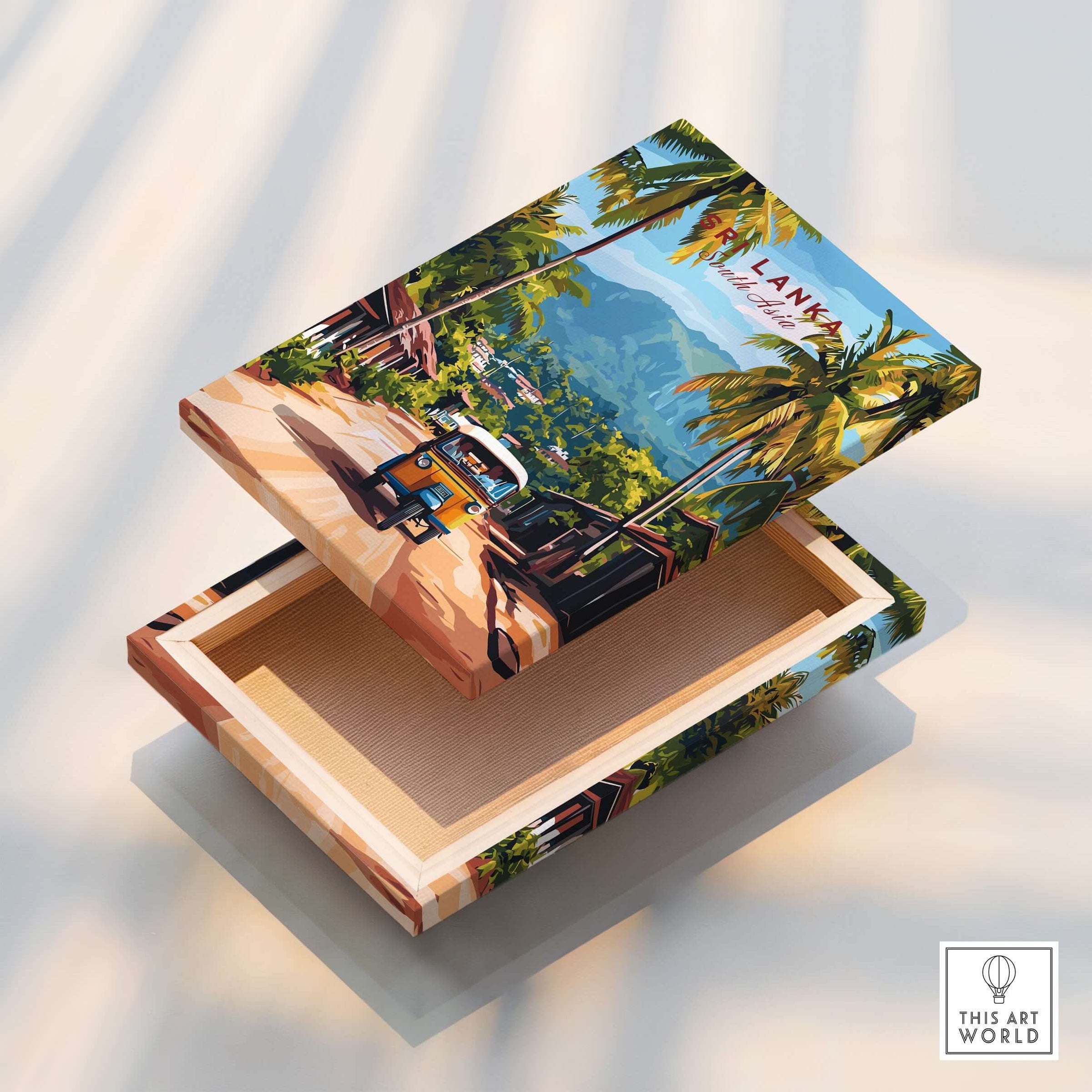 Sri Lanka Tuk-Tuk Art Print - South Asia Travel Poster, Island Street Scene on a decorative box.