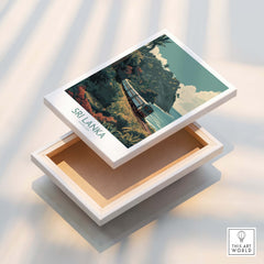 Sri Lanka Poster | Tropical Railway Canvas Print featuring a train against a lush tropical backdrop.