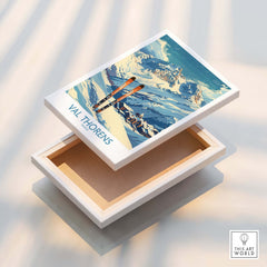 Val Thorens Print featuring a beautiful ski art design, perfect for home decor and ski enthusiasts.