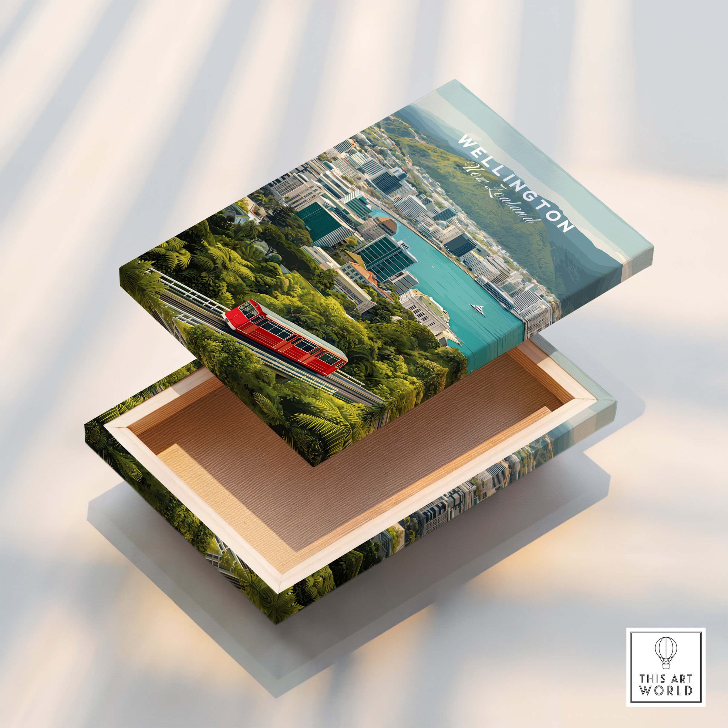 Wellington New Zealand Wall Art Print | Travel Poster featuring a scenic view and vibrant colors of the city.