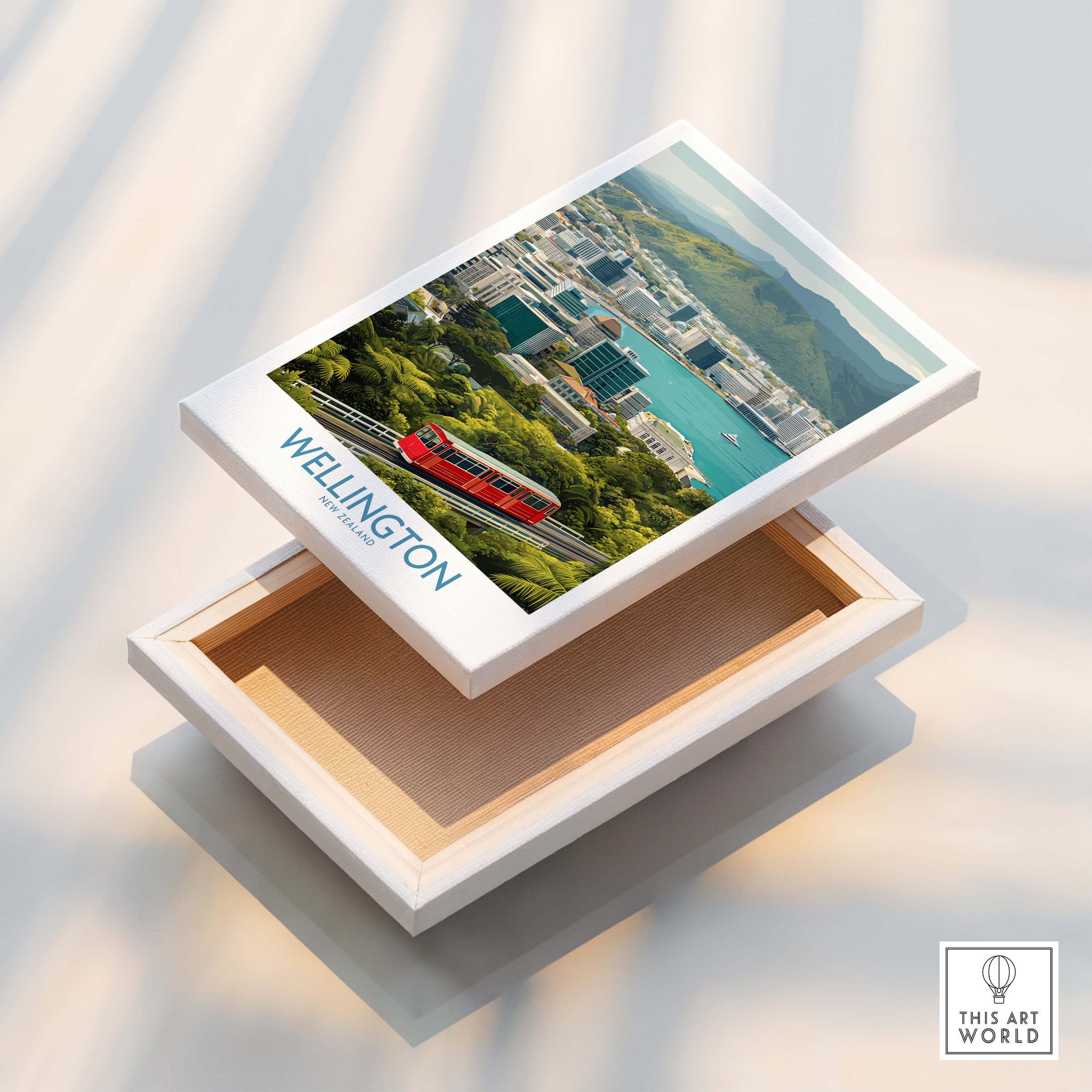 Wellington New Zealand Poster | Scenic City Skyline Landscape Canvas Print showcasing vibrant city and coastal scenery.
