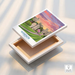 Windsor travel poster canvas print with colorful castle landscape and sunset sky