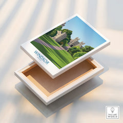 Windsor castle travel poster stretched canvas print with floating frame detail