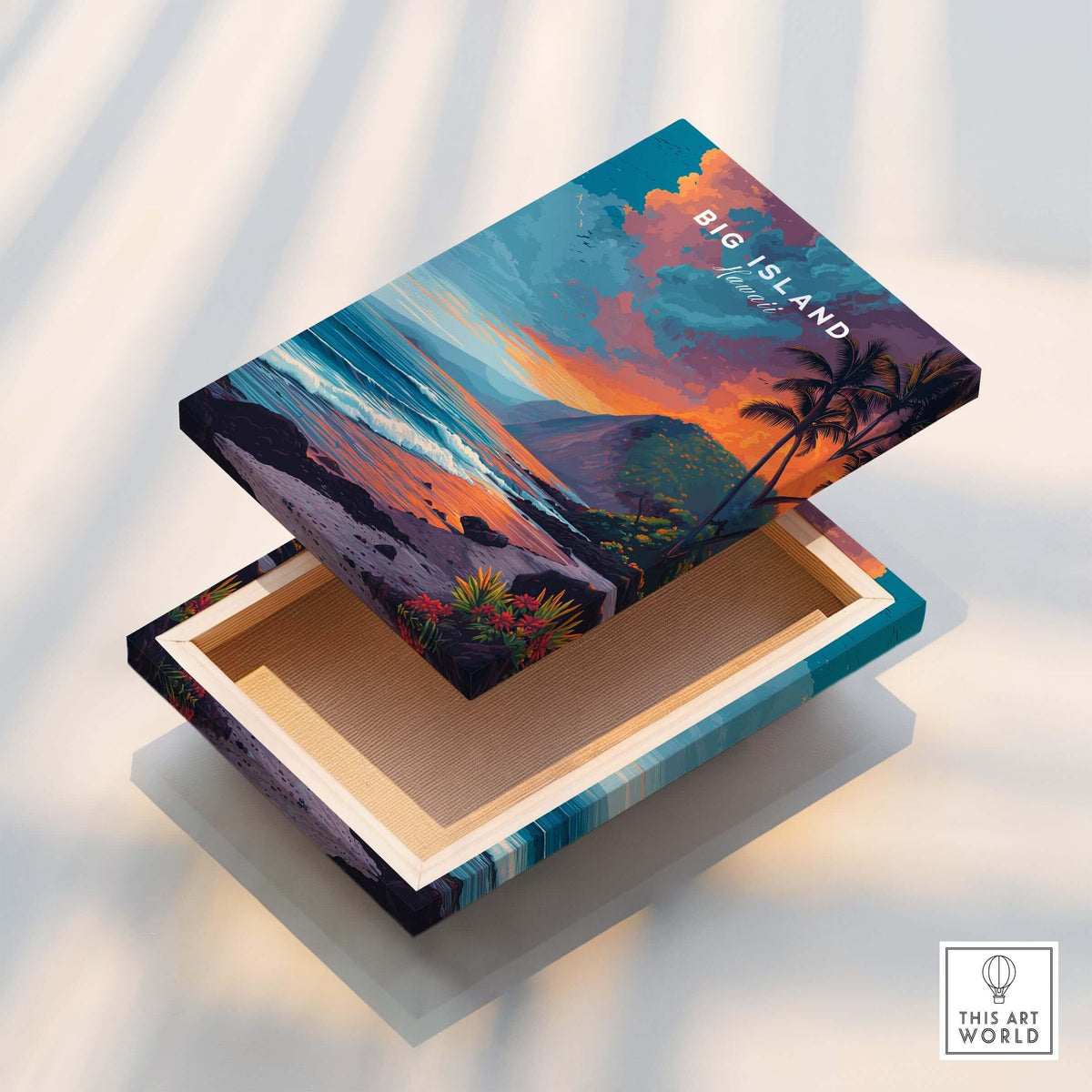 Big Island Hawaii Canvas Print | Pacific Ocean Wall Decor on an artistic box showcasing vibrant coastal scenery.