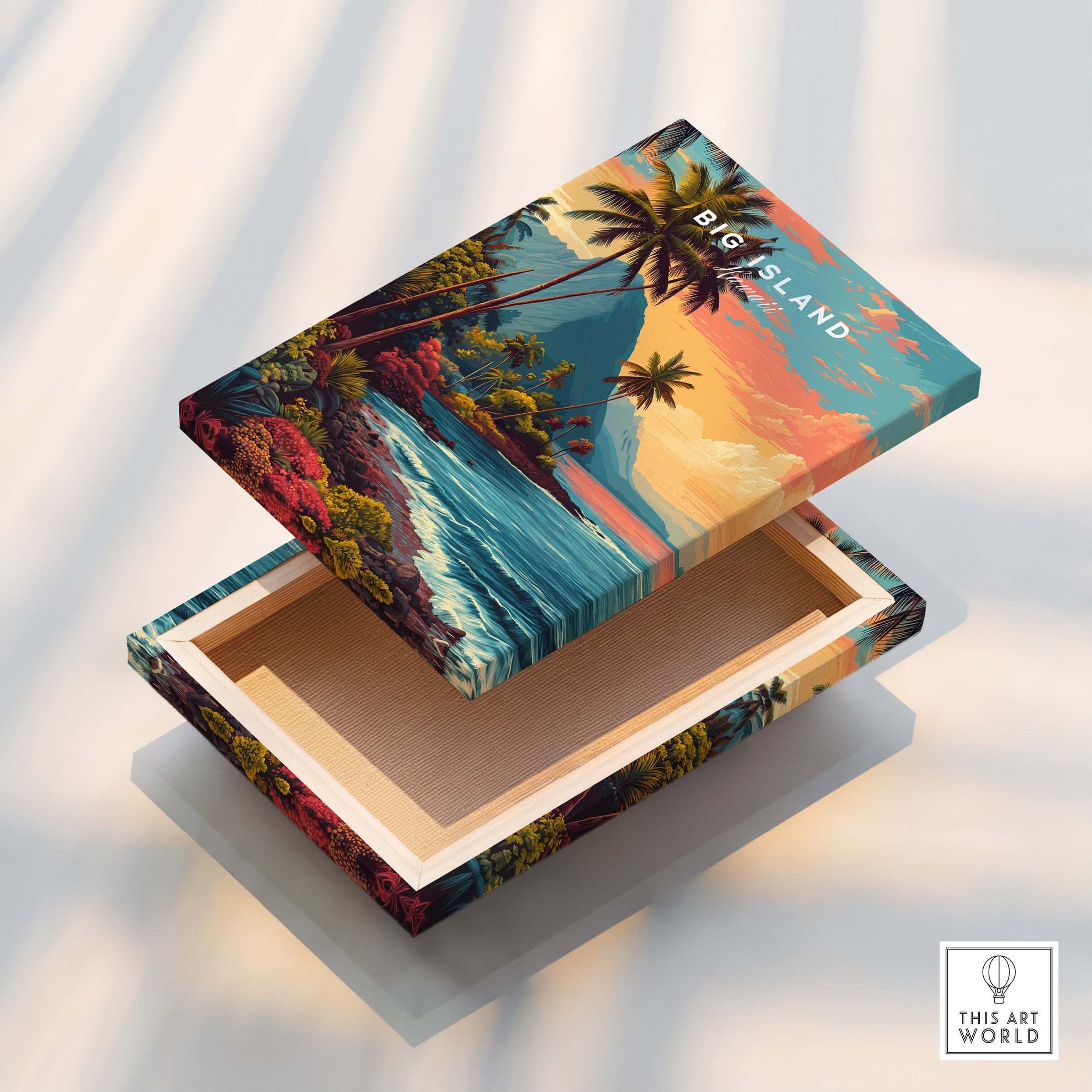 Big Island Hawaii Kona Coast Canvas Art Print | Vibrant Hawaiian Wall Art on decorative box with tropical design.