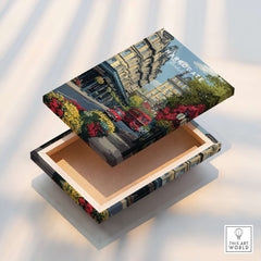 Harrogate Print | English City Wall Decor featuring a vibrant design of streets and flowers.