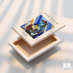 Picasso Woman Red Hat Blue Face Portrait Print Colorful Cubist Poster Artwork Collection box open with vibrant design
