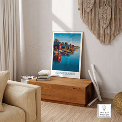 Åland Islands Art Print | Finland Archipelago Wall Decor Poster displayed in a cozy living room setting.