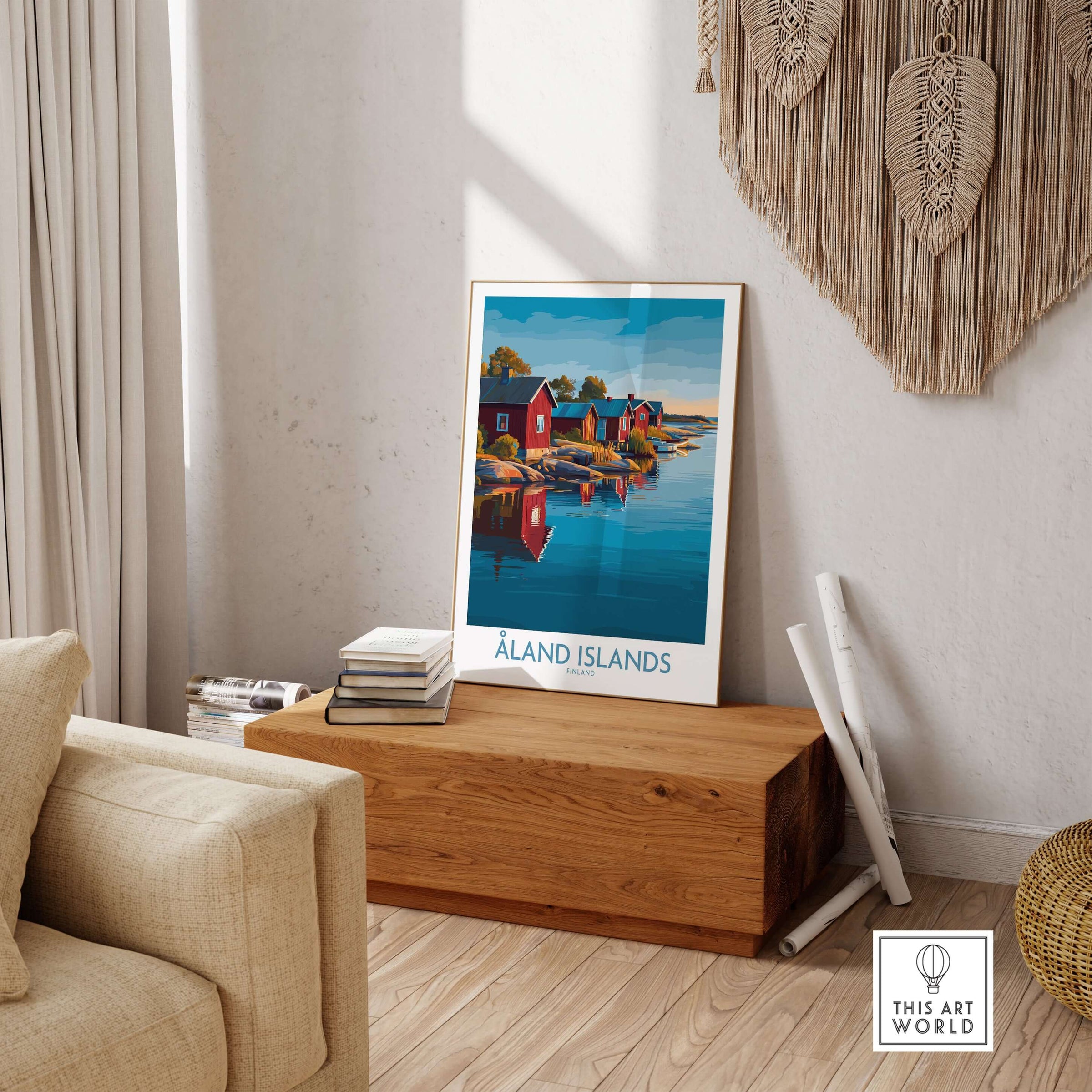 Åland Islands Art Print | Finland Archipelago Wall Decor Poster displayed in a cozy living room setting.