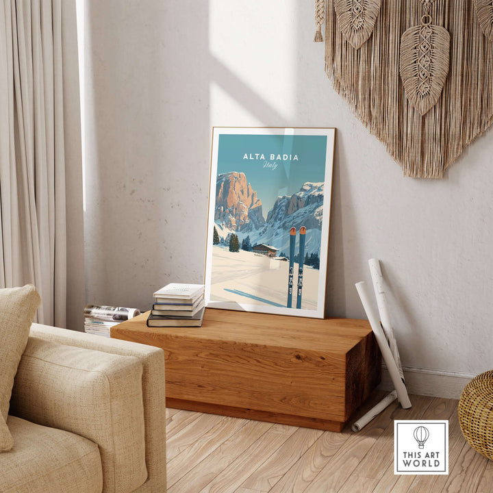 Alta Badia Italy Ski Resort print showcasing stunning Dolomites scenery, perfect for nature lovers and skiing enthusiasts.