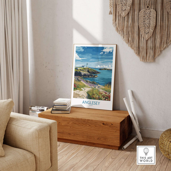 Anglesey Wales Seaside Blossom Print showcasing coastal beauty and vibrant flora in a stylish interior setting.