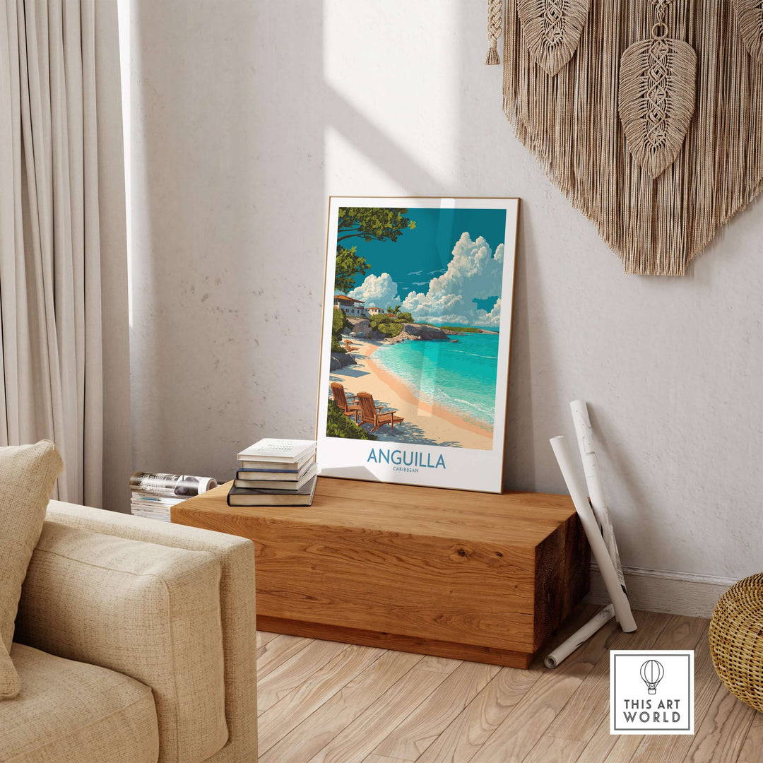 Anguilla print wall art showcasing serene beach scene and tropical vibes, perfect for home décor.